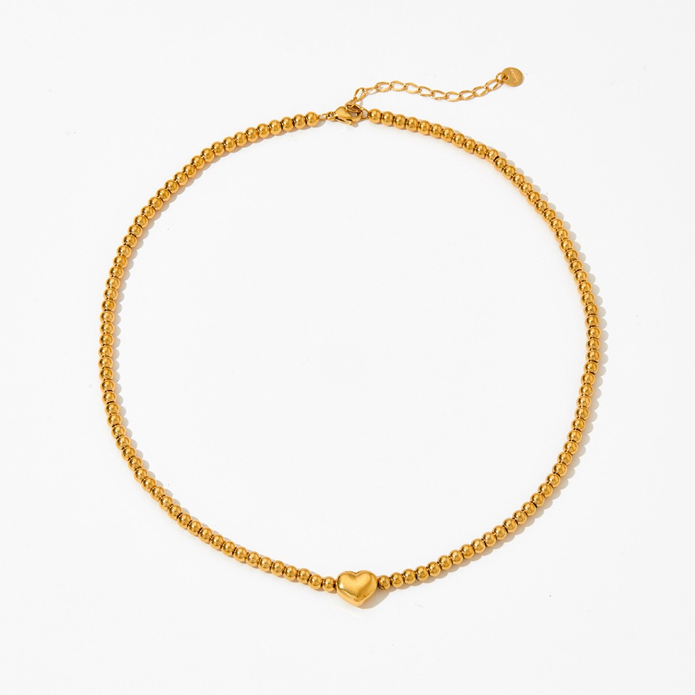 สร้อยคอ ลูกปัดโลหะ ทอง 18K จี้รูปหัวใจ 3D ขนาดเล็ก 4 มม. - รูปที่ 6