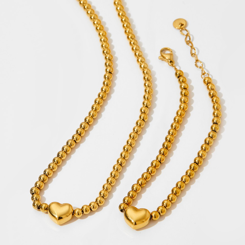 สร้อยคอ ลูกปัดโลหะ ทอง 18K จี้รูปหัวใจ 3D ขนาดเล็ก 4 มม. - รูปที่ 5