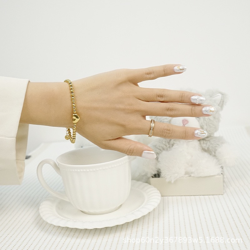 สร้อยคอ ลูกปัดโลหะ ทอง 18K จี้รูปหัวใจ 3D ขนาดเล็ก 4 มม. - รูปที่ 3