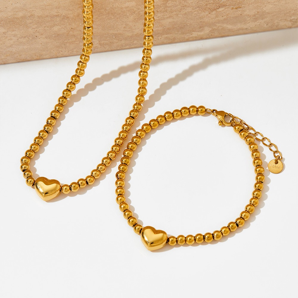 สร้อยคอ ลูกปัดโลหะ ทอง 18K จี้รูปหัวใจ 3D ขนาดเล็ก 4 มม.