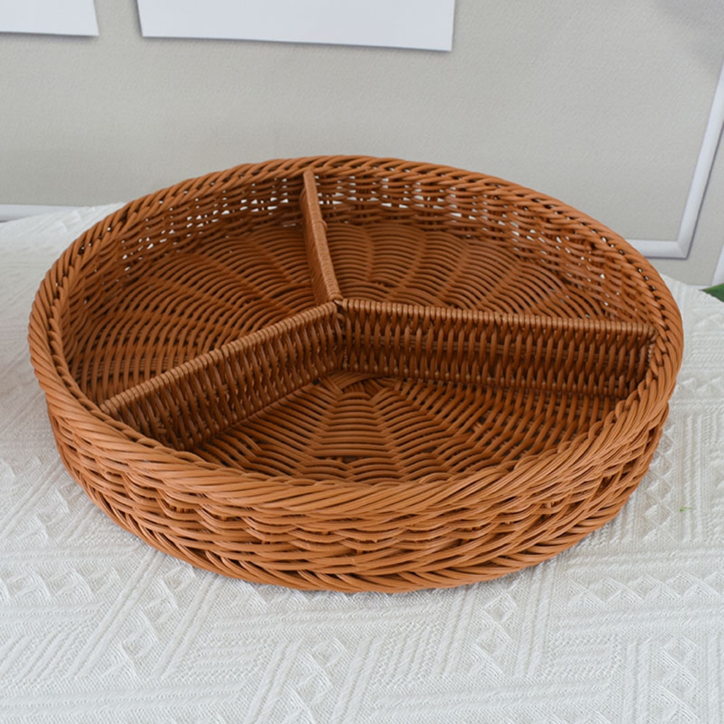 [Whbadguy] รอบตะกร้าผลไม้หวายทอขนมปังตะกร้าอาหารเสิร์ฟถาดเลียนแบบตะกร้าหวายสําหรับผักขนมโรงแรมห้องครัวบ้าน - รูปที่ 3