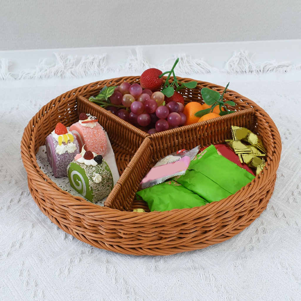 [Whbadguy] รอบตะกร้าผลไม้หวายทอขนมปังตะกร้าอาหารเสิร์ฟถาดเลียนแบบตะกร้าหวายสําหรับผักขนมโรงแรมห้องครัวบ้าน - รูปที่ 4