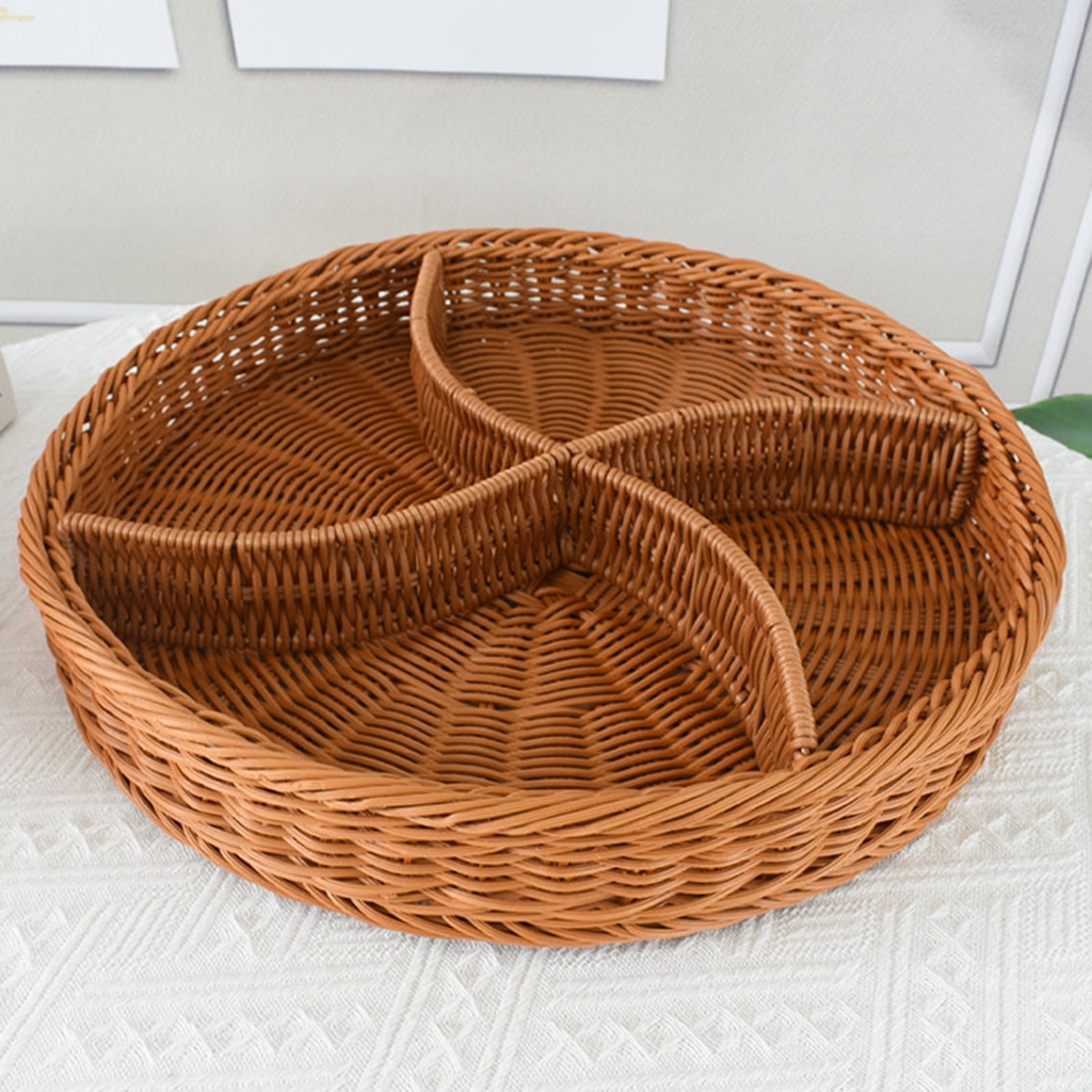 [Whbadguy] รอบตะกร้าผลไม้หวายทอขนมปังตะกร้าอาหารเสิร์ฟถาดเลียนแบบตะกร้าหวายสําหรับผักขนมโรงแรมห้องครัวบ้าน - รูปที่ 6