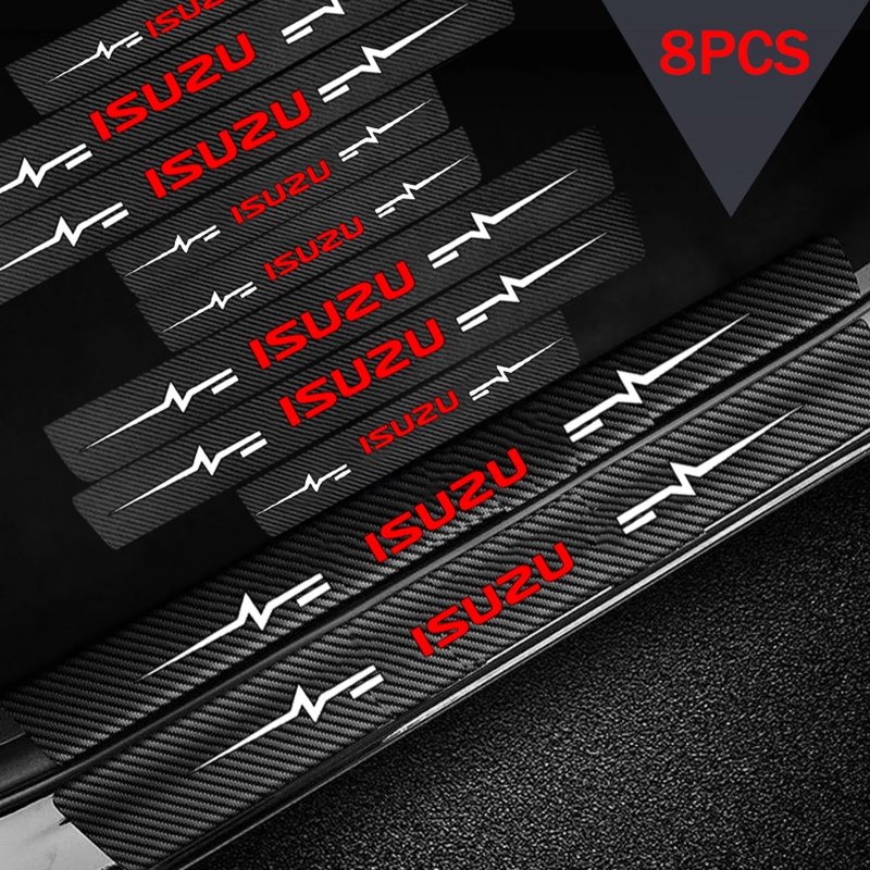 เหมาะสําหรับ Isuzu D-max Mu-x Panther Wizard Rodeo คาร์บอนไฟเบอร์หนังประตู Sill แถบ Anti-trampling Scratch สติกเกอร์