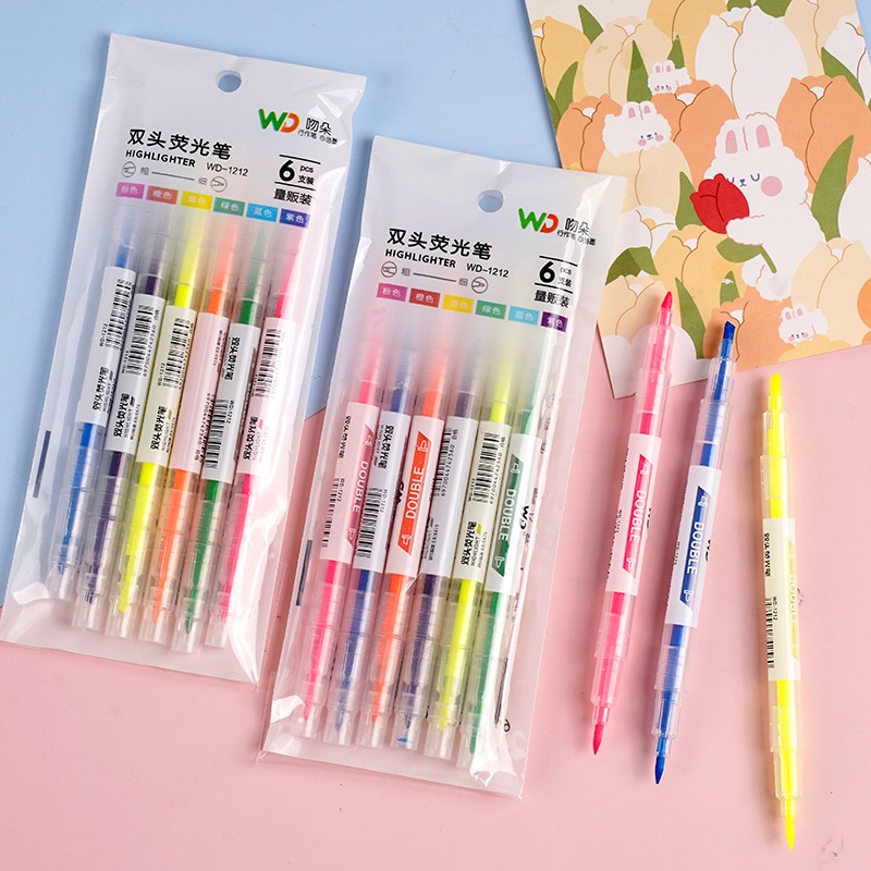 ปากกามาร์กเกอร์ ไฮไลท์สองหัว หลากสี เครื่องเขียน สําหรับนักเรียน WJ129