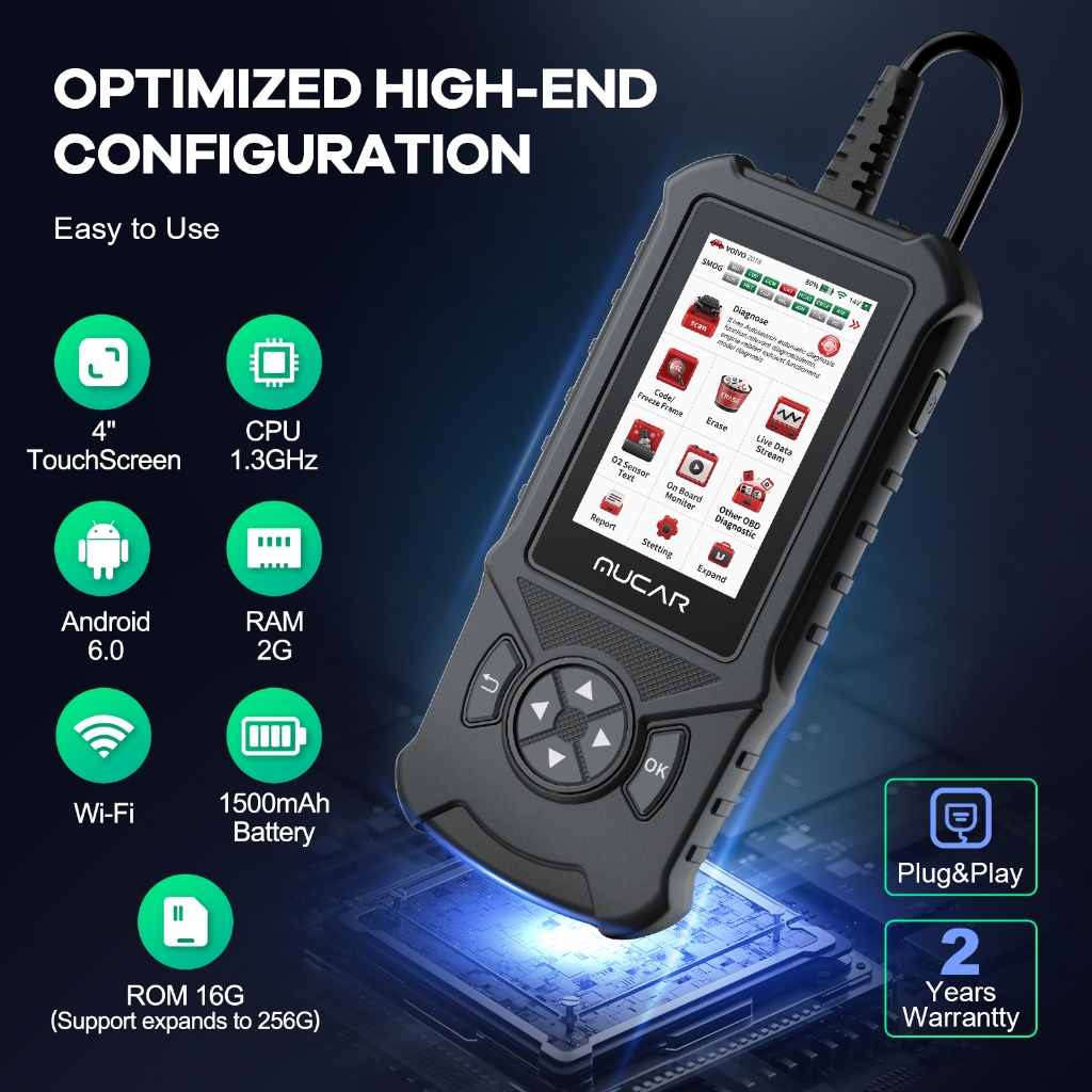 Mucar CDE900 Obd2 เครื่องสแกนเนอร์วินิจฉัยรถยนต์ ABS SRS TCM 4 ระบบ - รูปที่ 2