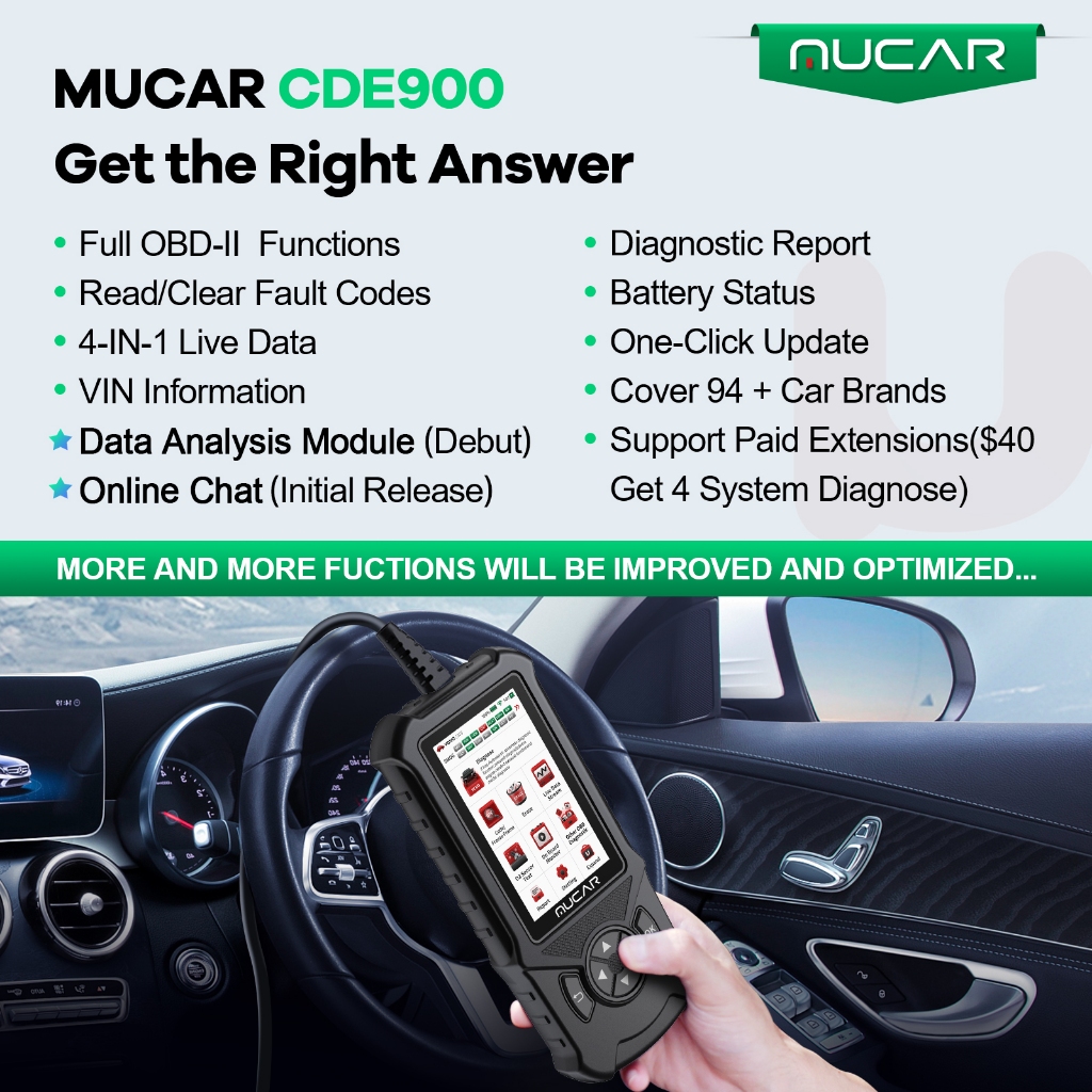 Mucar CDE900 Obd2 เครื่องสแกนเนอร์วินิจฉัยรถยนต์ ABS SRS TCM 4 ระบบ - รูปที่ 6