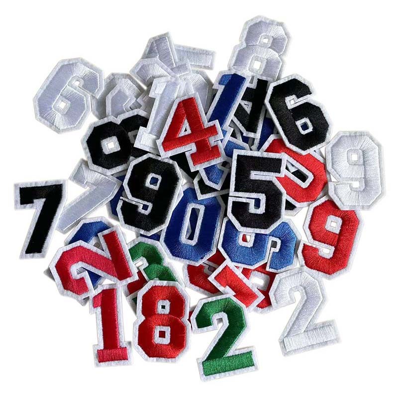 5 ซม.สีดําสีแดงสีฟ ้ าสีเหลืองและสีขาว 0-9 Digital Jersey ตัวเลขเย ็ บปักถักร ้ อยเหล ็ กบนแพทช ์ กลับ Hot Melt กาว Applique ป ้ าย
