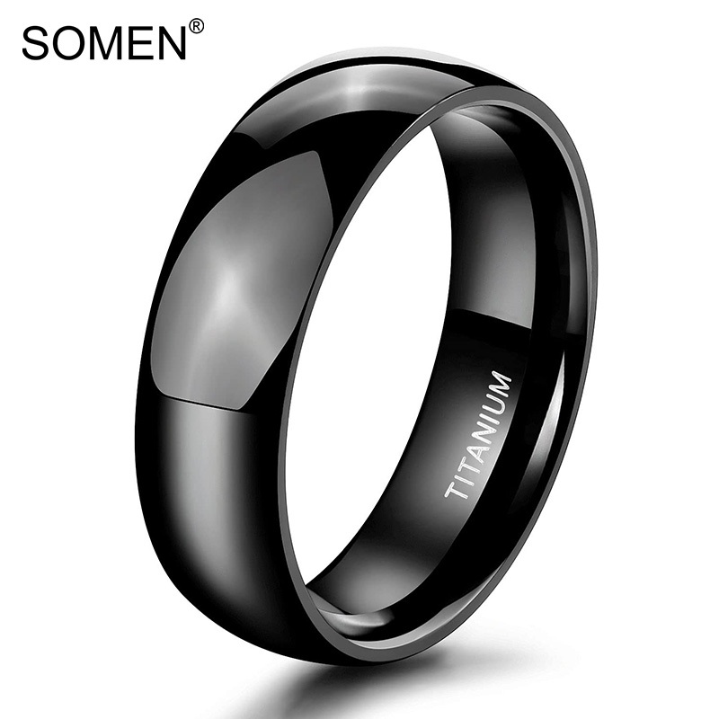 Somen แหวนไทเทเนียม ทรงโดม ขนาด 6 มม. สีดํา ขัดเงา สําหรับงานแต่งงาน ขนาด 4.5-14