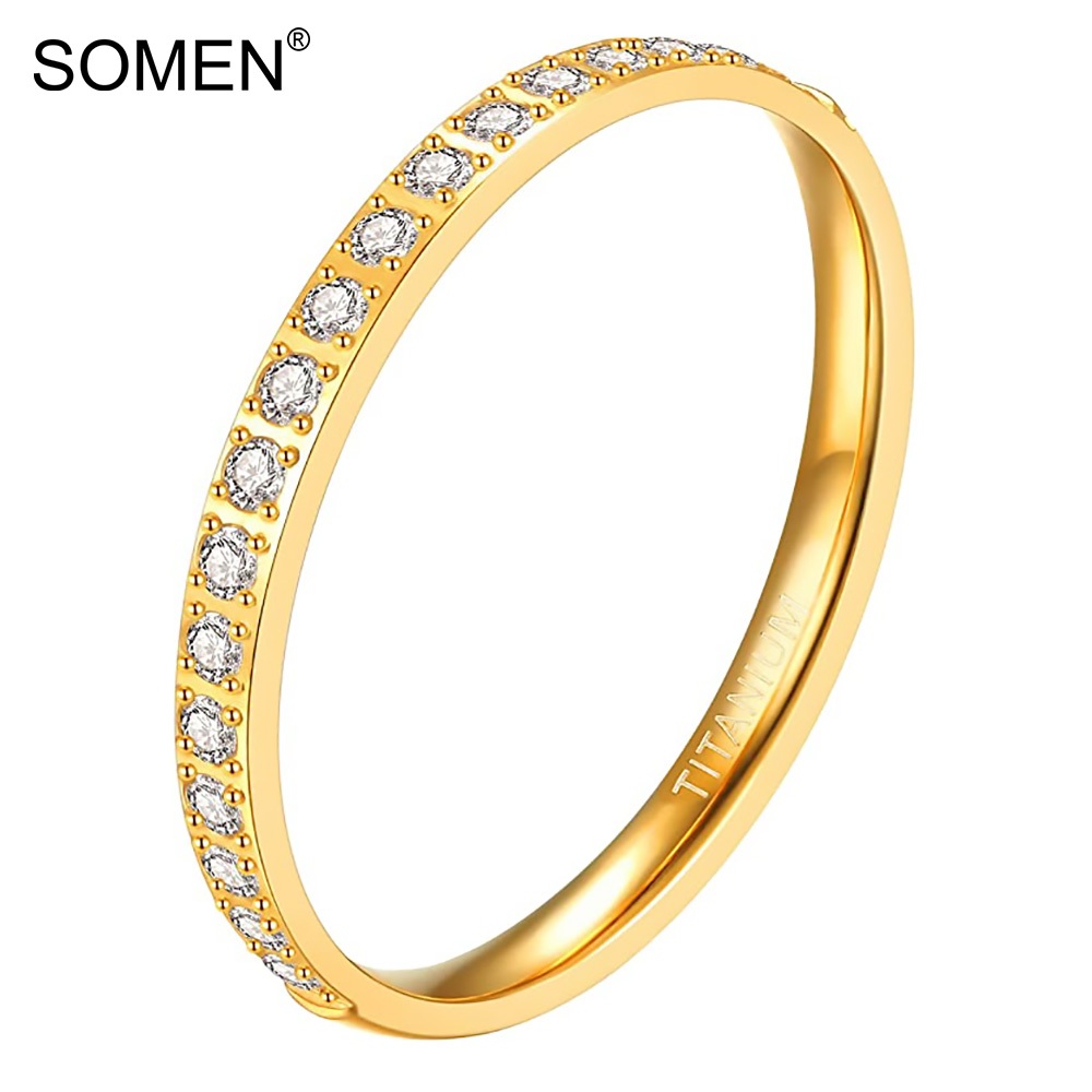 SOMEN 2 มม. แหวนไทเทเนียม Eternity ครึ่ง Cubic Zirconia สำหรับการหมั้นและงานแต่งงาน