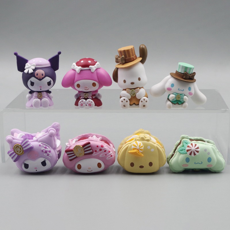 2 ชิ้น/เซ็ต 2.8-3.5 ซม.การ์ตูนอะนิเมะรูป My Melody Kuromi Pochacco Cinnamorol เค้กรุ่น Q PVC ตัวเลขการกระทําตุ๊กตาของเล่นเด็กของขวัญ