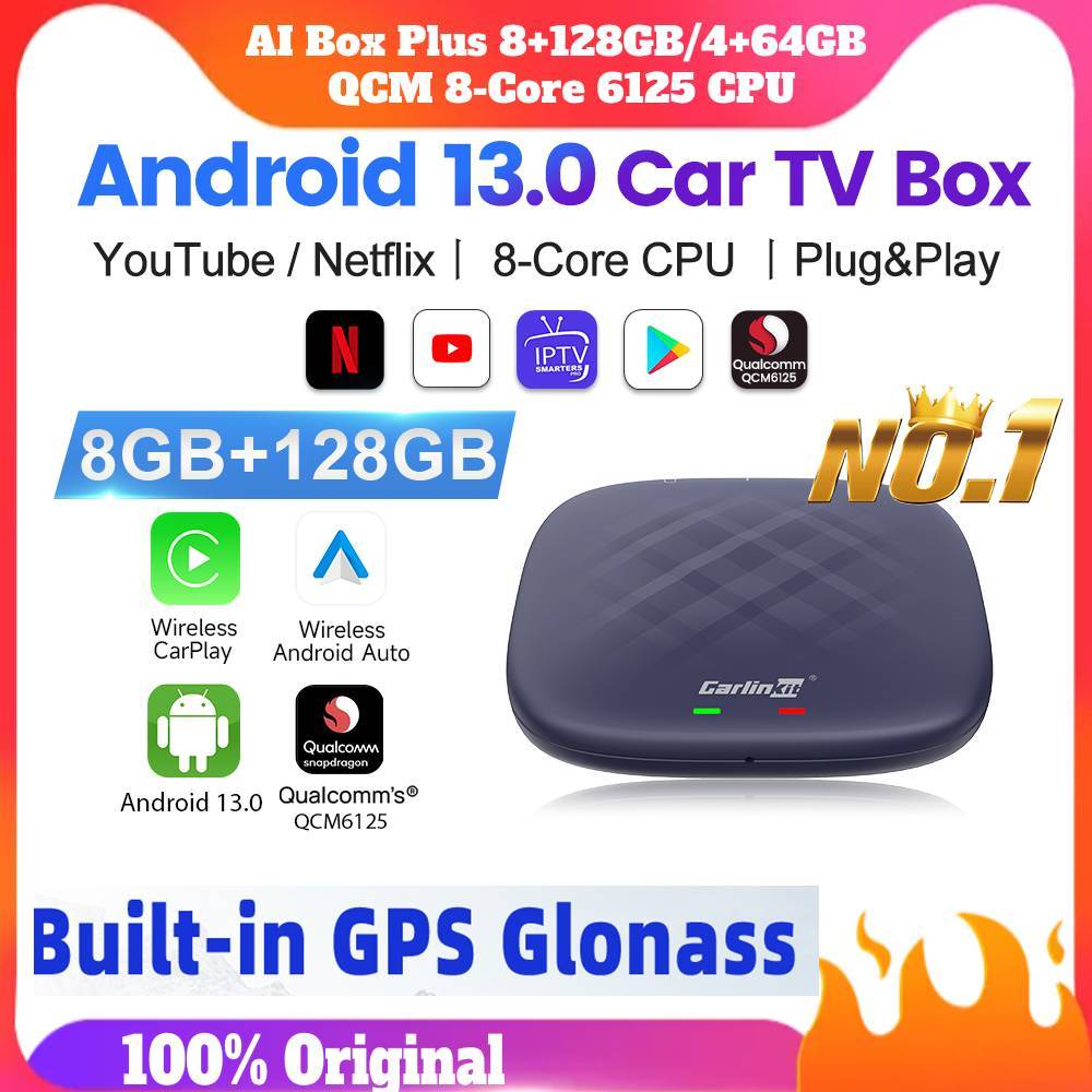 Carlinkit CarPlay Ai กล่องทีวีไร้สาย Android13 8+128GB/4+64GB QCM 8-Core 6125 Android Auto YouTube Netflix IPTV 4G LTE [qunjiajia.th]