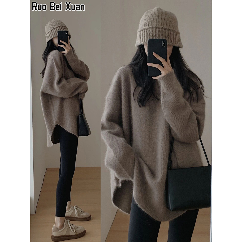 Ruo Bei Xuan เสื้อกันหนาว แบบสวม ยาวปานกลาง สไตล์ญี่ปุ่นย้อนยุค สําหรับผู้หญิง