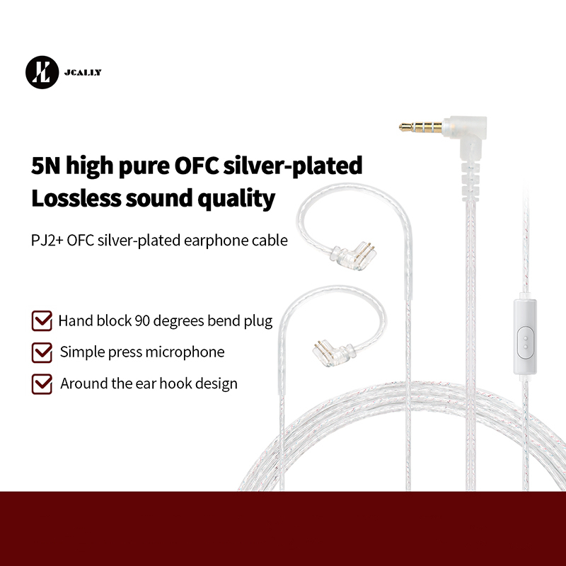 Jcally PJ2+ สายเคเบิลอัพเกรด ชุบเงิน 5N OFC ทองแดง ไร้ออกซิเจน 0.78 มม. QDC MMCX พร้อมไมโครโฟน สําหร