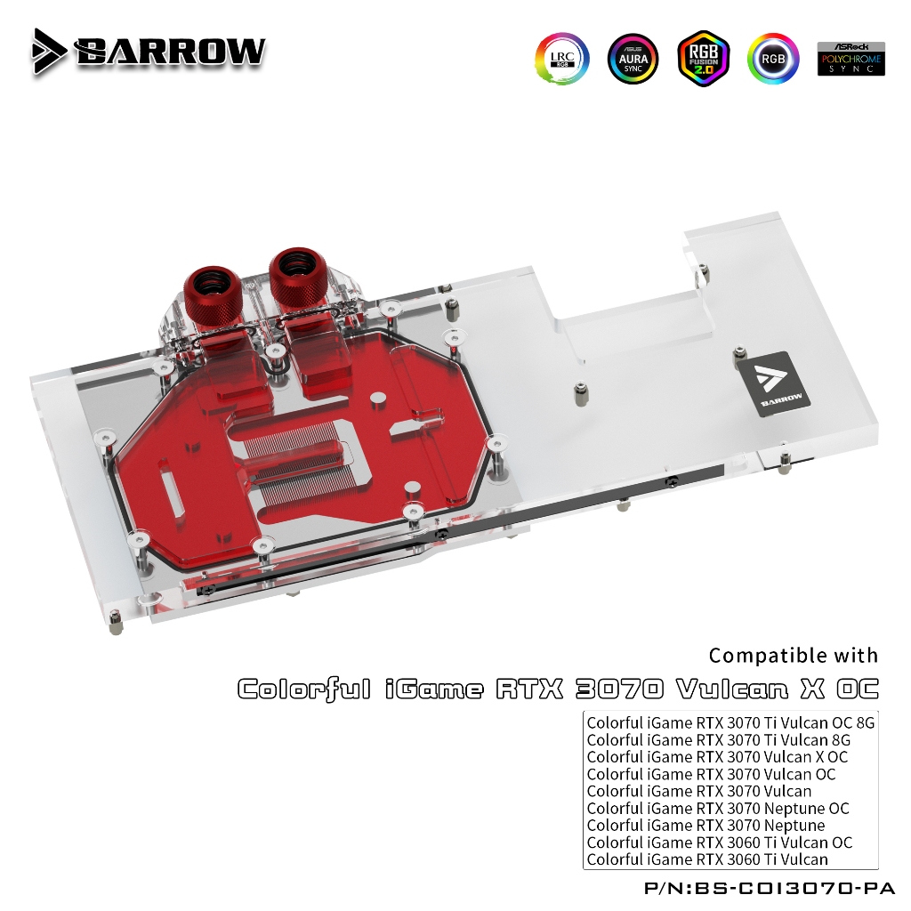 Barrow บล็อกระบายความร้อน GPU สําหรับ Colorful RTX 3070 3060ti Vulcan ARGB GPU Cooler BS-COI3070-PA