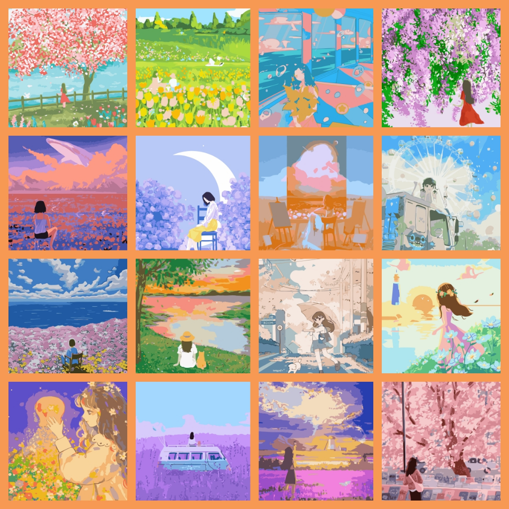 ภาพจิตรกรรมดิจิทัล บนผ้าใบ PBN ตามตัวเลข ขนาด 20*20 30*30 40*40 ซม. DIY สําหรับเด็ก
