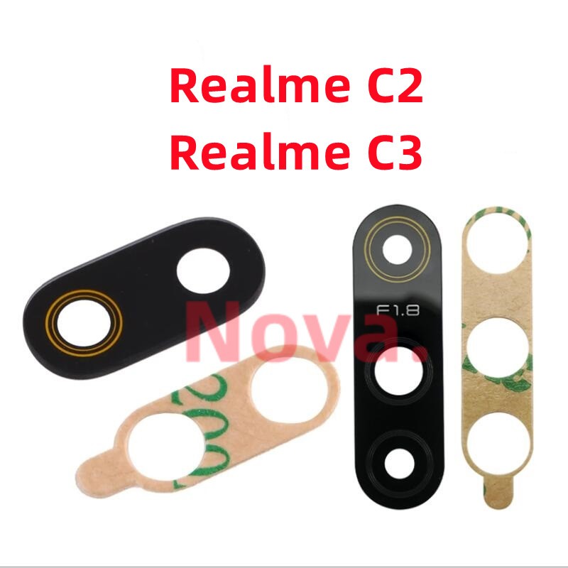 เลนส์กระจกกล้อง สําหรับ Oppo Realme C2 C3 อะไหล่โทรศัพท์มือถือ พร้อมสติกเกอร์กาว