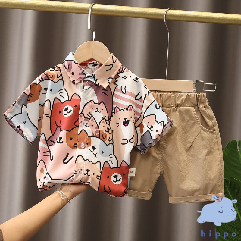 ชุดเด็กคอโปโลเสื้อ+กางเกงชุดเซทเด็ก เสื้อผ้าสำหรับเด็ก Children's clothing【Hippobaby20】