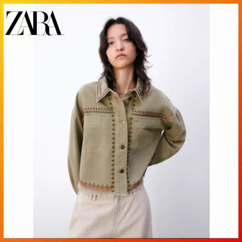 Zara2023 ใหม่ เสื้อโค้ท ผ้าฝ้าย ปักลาย แฟชั่นฤดูใบไม้ร่วง สําหรับสตรี 4877075 505