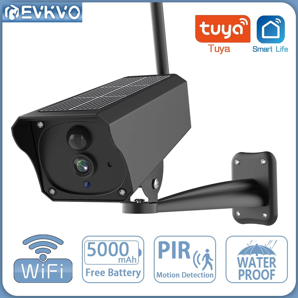 Evkvo กล้องวงจรปิดไร้สาย พลังงานแสงอาทิตย์ 5MP IP Cam ซูมได้ 5 เท่า กันน้ํา ตรวจจับการเคลื่อนไหว PIR Tuya Smart Life