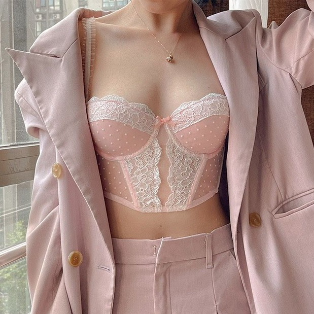 ชุดชั้นใน เสื้อชั้นใน ดันทรง แต่งลูกไม้ เซ็กซี่ สวมใส่สบาย สไตล์ฝรั่งเศส สําหรับผู้หญิง