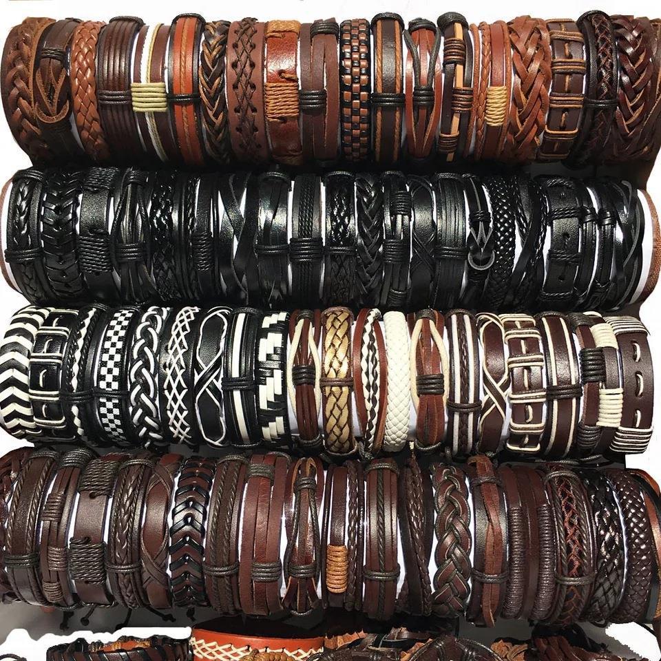 10 ชิ้น / ล็อต คละแบบ วินเทจ หนัง สร้อยข้อมือ ปรับได้ กําไลข้อมือ สําหรับผู้หญิง ผู้ชาย แฮนด์เมด เชือกถัก ห่อ สร้อยข้อมือ เครื่องประดับชาย