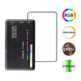 Andoer W140 ไฟวิดีโอ LED RGB แบบชาร์จไฟ เติมแสง CRI95+ 2500K-9000K หรี่แสงได้ 20 เอฟเฟกต์แสง พร้อมอะแดปเตอร์ หน้าจอ LCD สําหรับ Vlog สตรีมมิ่ง ถ่ายทอดสด