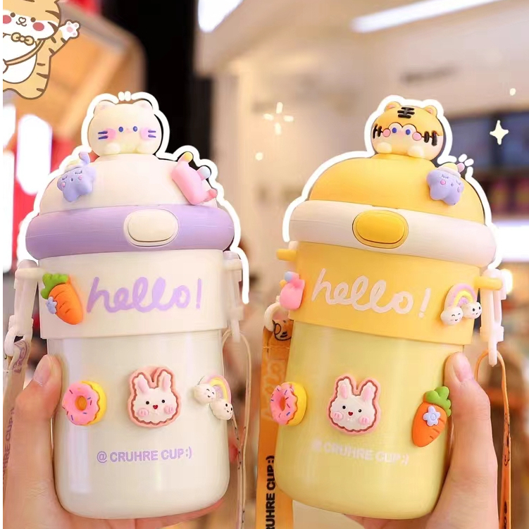 RAINBOW CUP จัดส่งจากท้องถิ่น แก้วน้ําน่ารัก ซับแก้ว พร้อมหลอดดูด แบบพกพา คุณภาพสูง สําหรับนักเรียนหญิง