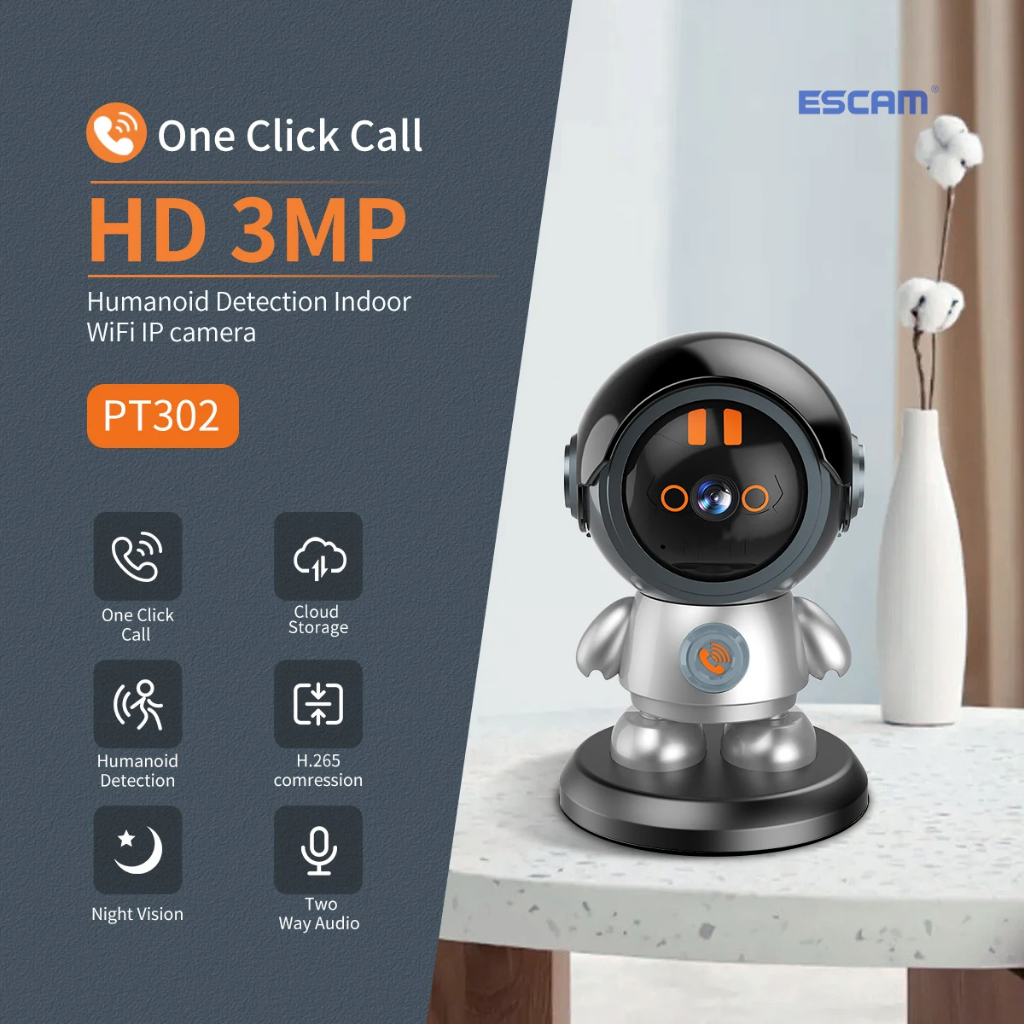 กล้องตรวจจับคลาวด์ 3MP HD PT302 H.265 WiFi IP พร้อมเสียงสองทาง มองเห็นกลางคืน