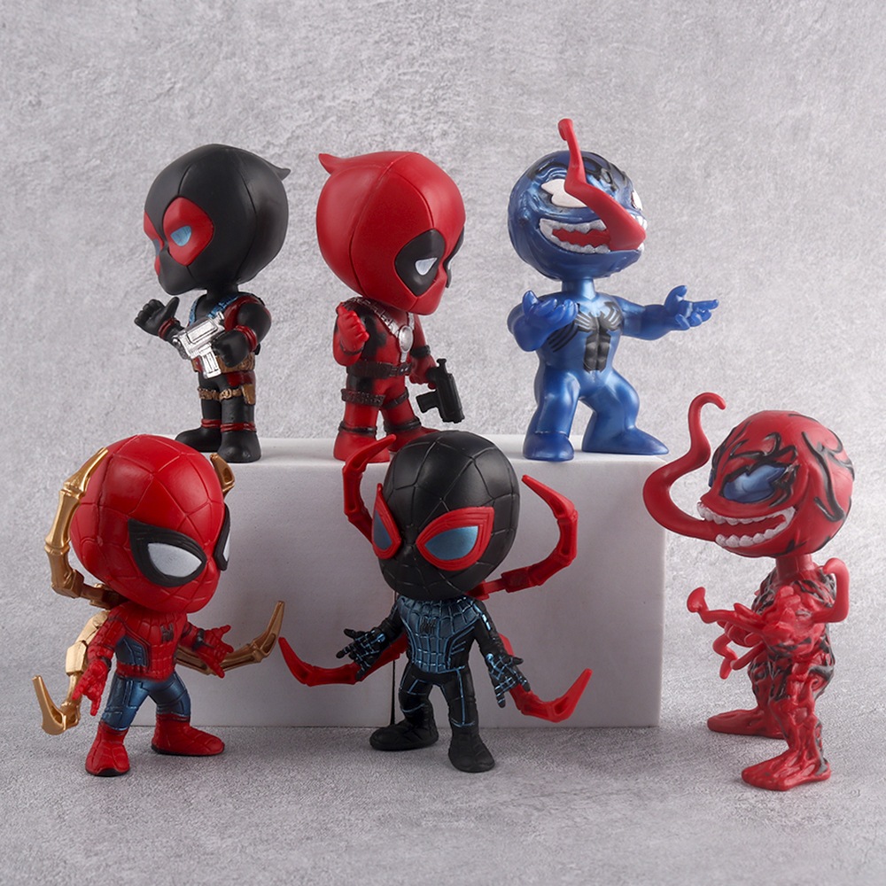6 ชิ้น/เซ็ต 10 ซม.Avengers Superhero Venom Deadpool Cletus Kasady เหล็กรุ่น Q PVC Action Figures ตุ๊กตาของเล่นเด็กของขวัญ