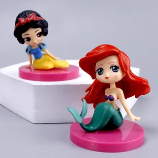6 ชิ้น/เซ็ต 8 ซม.เจ้าหญิงอะนิเมะรูปสโนว์ไวท์ Tangled Rapunzel Cinderella Mermaid Ariel รุ่น Q PVC ตัวเลขการกระทําตุ๊กตาของเล่นเด็กของขวัญ