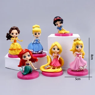 6 ชิ้น/เซ็ต 8 ซม.เจ้าหญิงอะนิเมะรูปสโนว์ไวท์ Tangled Rapunzel Cinderella Mermaid Ariel รุ่น Q PVC ตัวเลขการกระทําตุ๊กตาของเล่นเด็กของขวัญ