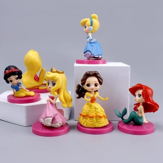 6 ชิ้น/เซ็ต 8 ซม.เจ้าหญิงอะนิเมะรูปสโนว์ไวท์ Tangled Rapunzel Cinderella Mermaid Ariel รุ่น Q PVC ตัวเลขการกระทําตุ๊กตาของเล่นเด็กของขวัญ