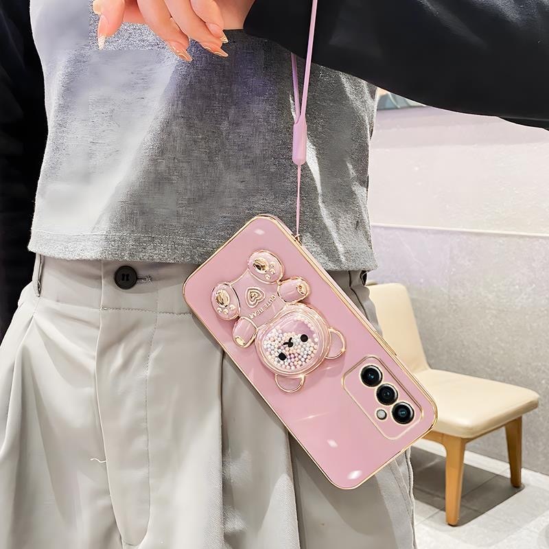 เคส Vivo V23E 5G 4G V20 SE V21 5G V11 V11 Pro S1 Y75 5G T1 5G Y36 5G ขอบตรง Electroplated สายรุ้งลูกอมหมี Lanyard กรณีโทรศัพท์