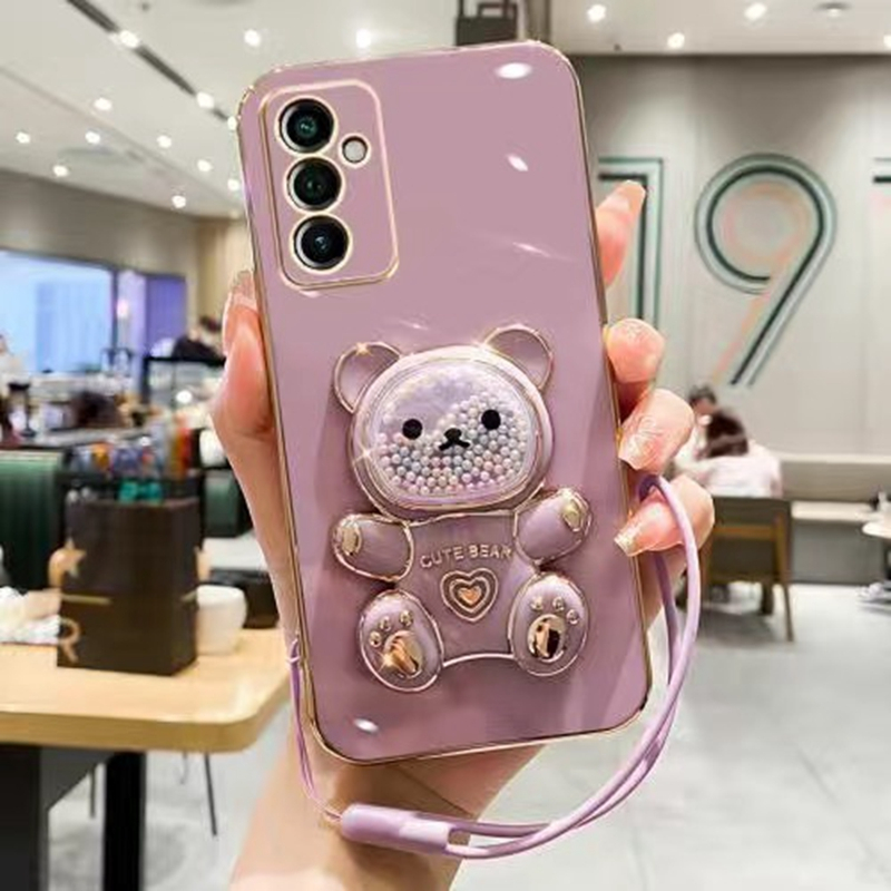 เคส Vivo V23E 5G 4G V20 SE V21 5G V11 V11 Pro S1 Y75 5G T1 5G Y36 5G ขอบตรง Electroplated สายรุ้งลูกอมหมี Lanyard กรณีโทรศัพท์