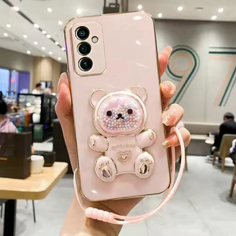 เคส Vivo V23E 5G 4G V20 SE V21 5G V11 V11 Pro S1 Y75 5G T1 5G Y36 5G ขอบตรง Electroplated สายรุ้งลูกอมหมี Lanyard กรณีโทรศัพท์