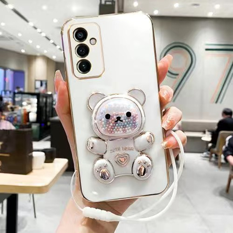 เคส Vivo V23E 5G 4G V20 SE V21 5G V11 V11 Pro S1 Y75 5G T1 5G Y36 5G ขอบตรง Electroplated สายรุ้งลูกอมหมี Lanyard กรณีโทรศัพท์