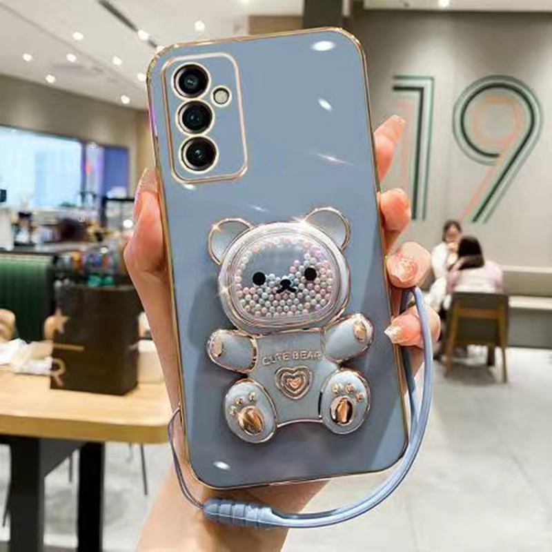 เคส Vivo V23E 5G 4G V20 SE V21 5G V11 V11 Pro S1 Y75 5G T1 5G Y36 5G ขอบตรง Electroplated สายรุ้งลูกอมหมี Lanyard กรณีโทรศัพท์