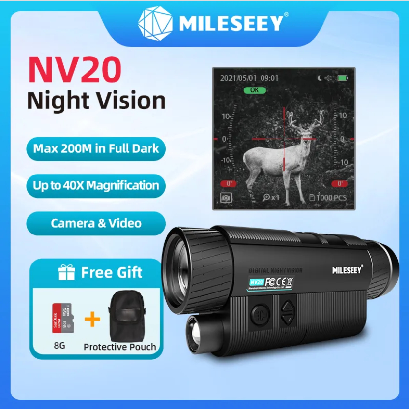 Mileseey NV20 กล้องโทรทรรศน์ดิจิทัล อินฟราเรด มองเห็นที่มืด พร้อมกลางวัน และกลางคืน สําหรับล่าสัตว์