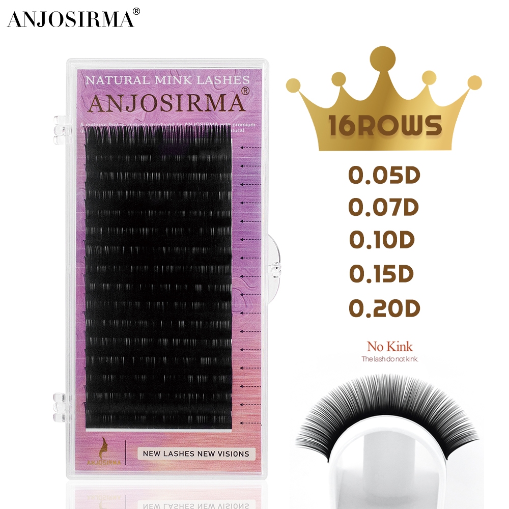Anjosirma ขนตาปลอม 16 แถว 0.05/0.07 C/D/DD ขนตามิงค์ ขนตาปลอมจากเกาหลี ขนตาต่อกิ่ง
