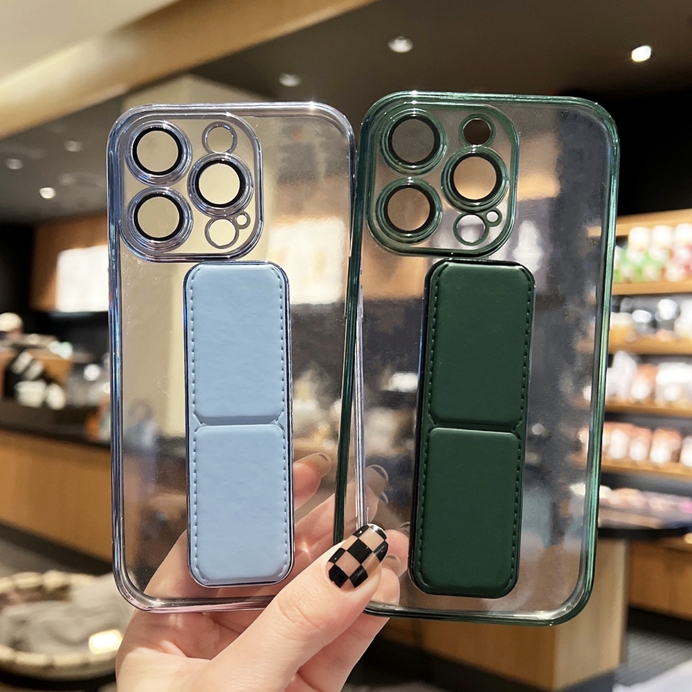 เคสโทรศัพท์มือถือ ซิลิโคนนิ่ม กันกระแทก พร้อมสายคล้องข้อมือ และที่ตั้งวาง สําหรับ iPhone 11 12 13 14 15 Pro Max