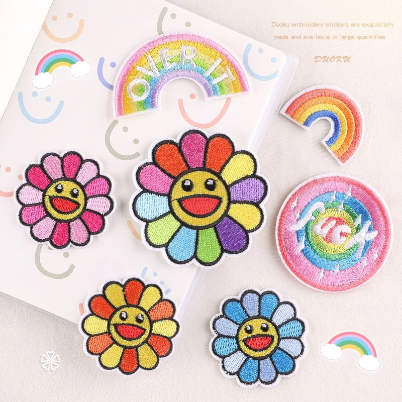 แผ่นแพทช์รีดติดเสื้อ ลายดอกทานตะวัน สีรุ้ง DIY สําหรับตกแต่งเสื้อผ้า
