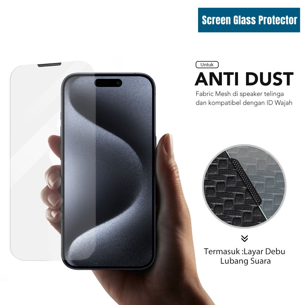 กระจกนิรภัยฝุ่นสำหรับ iPhone X XS XR XS Max 11 Pro Max 12 13 Mini 14 15 16 Plus 17 Pro Max 17 Air ฟิล์มกันรอยหน้าจอแบบเต็มจอ ตาข่ายกันฝุ่น ผ้าคลุมกันฝุ่น