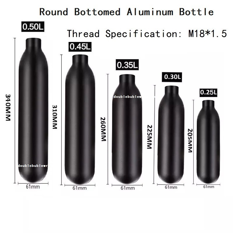 ขวดอลูมิเนียม ทรงกลม 0.25L-0.5L M18*1.5 30Mpa 4500psi สําหรับกระบอกดําน้ํา