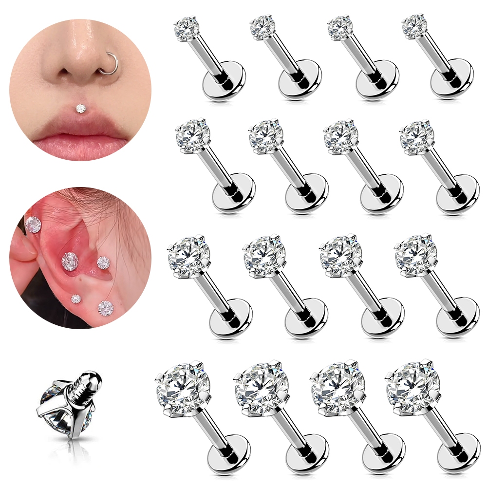 1 PC 2/3/4/5/6 มม.คริสตัลสแตนเลส Labret เจาะ Monroe จมูก Lip Studs กระดูกอ่อนต่างหู Helix Tragus Conch 16G