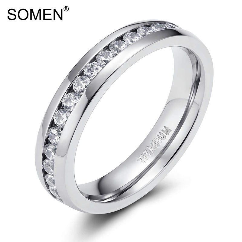 Somen แหวนหมั้นแต่งงาน ไทเทเนียม ลูกบาศก์เซอร์โคเนีย 4 มม. ขนาด 3-13.5
