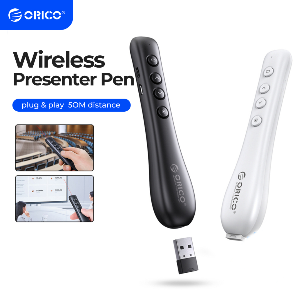 Orico 2.4GHz Wireless Red Laser Pointer PPT PowerPoint Presenter พร้อม USB ชาร์จ Presentation Clicker สําหรับ Mac Win โปรเจคเตอร์ PPT (OPPT-01)