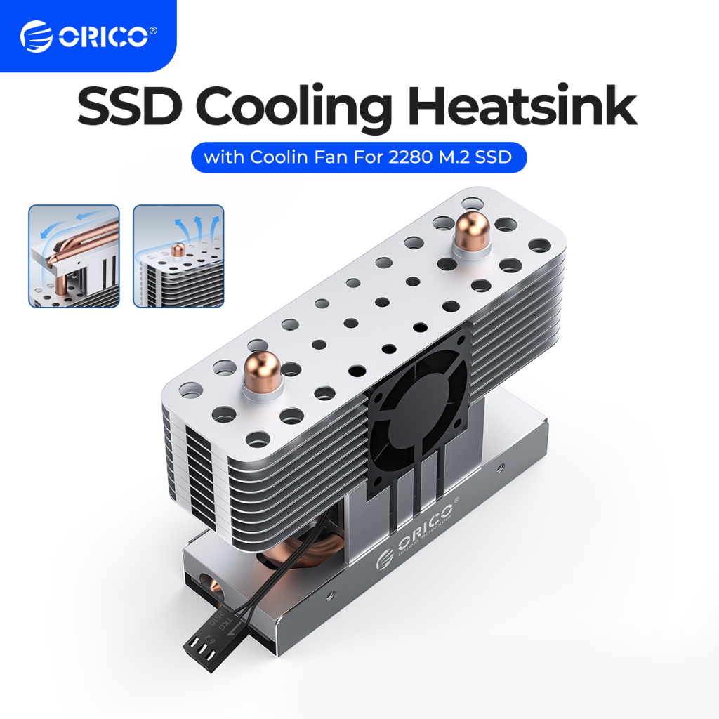 Orico การกระจายความร้อนที่แข็งแกร่ง M.2 SSD 2280 ฮีทซิงค์อลูมิเนียมทาวเวอร์หม้อน้ําคูลเลอร์พร้อมพัดลมสําหรับคอมพิวเตอร์เดสก์ท็อป (M2HS8)