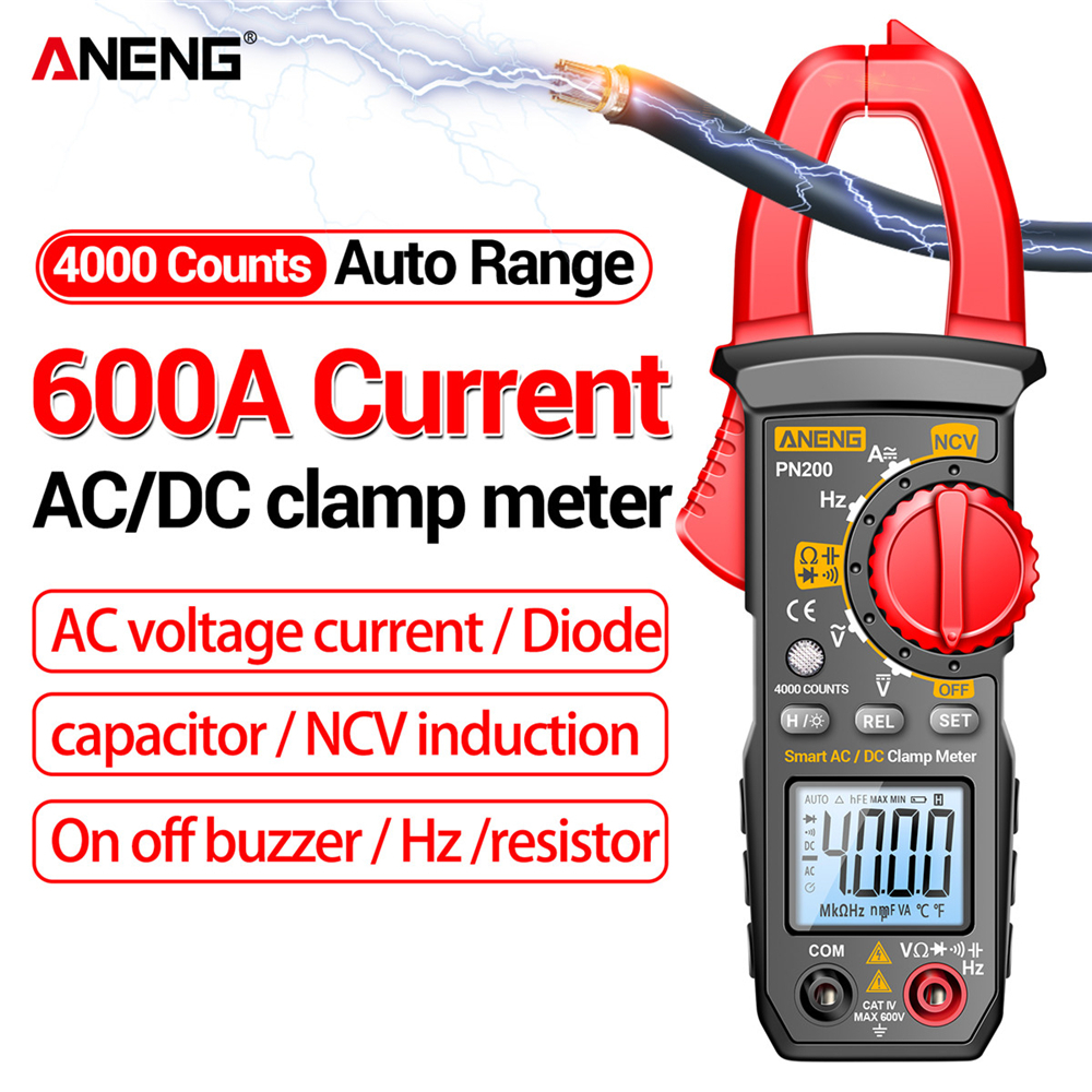 Aneng PN200 แคลมป์มิเตอร์ดิจิทัล DC/AC 600A กระแสไฟ 4000 นับ มัลติมิเตอร์ แอมมิเตอร์ ทดสอบแรงดันไฟฟ้า รถ Hz ประจุกระแสไฟ NCV โอห์ม ทดสอบ อื่น ๆ
