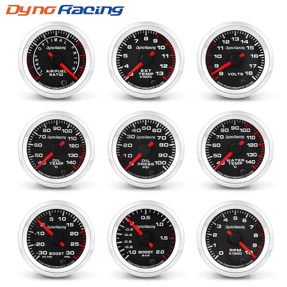 Dynoracing เครื่องวัดอุณหภูมิน้ํามันเทอร์โบบูสท์ 52 มม. 12V RPM เกจโวลต์มิเตอร์ อัตราส่วนอากาศ เชื้อเพลิง EGT 7 สี สําหรับรถยนต์